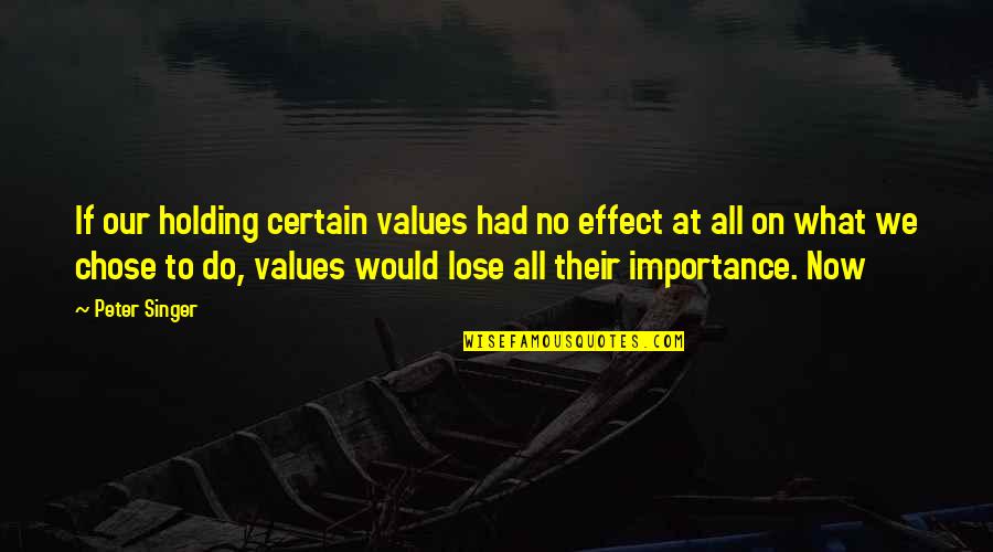 Saddled Prominent Quotes By Peter Singer: If our holding certain values had no effect