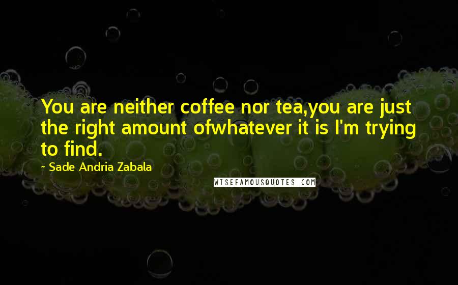 Sade Andria Zabala quotes: You are neither coffee nor tea,you are just the right amount ofwhatever it is I'm trying to find.