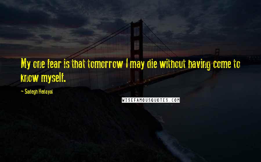 Sadegh Hedayat quotes: My one fear is that tomorrow I may die without having come to know myself.