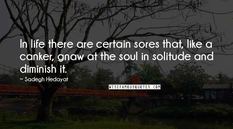 Sadegh Hedayat quotes: In life there are certain sores that, like a canker, gnaw at the soul in solitude and diminish it.
