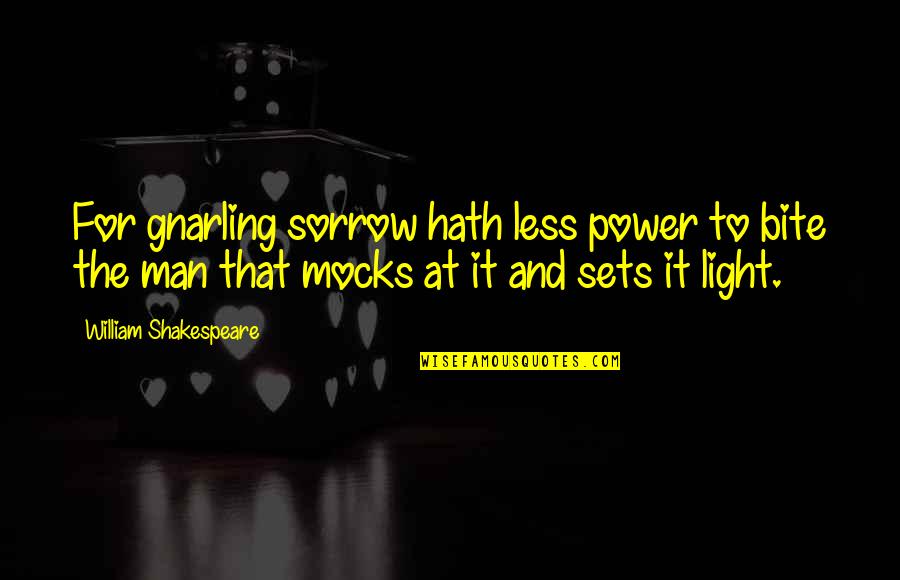 Sadhana Quotes By William Shakespeare: For gnarling sorrow hath less power to bite