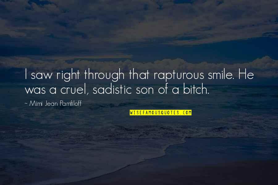Sadistic Quotes By Mimi Jean Pamfiloff: I saw right through that rapturous smile. He
