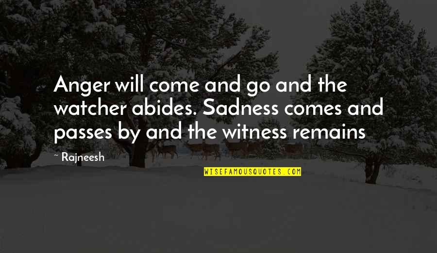 Sadness Passes Quotes By Rajneesh: Anger will come and go and the watcher