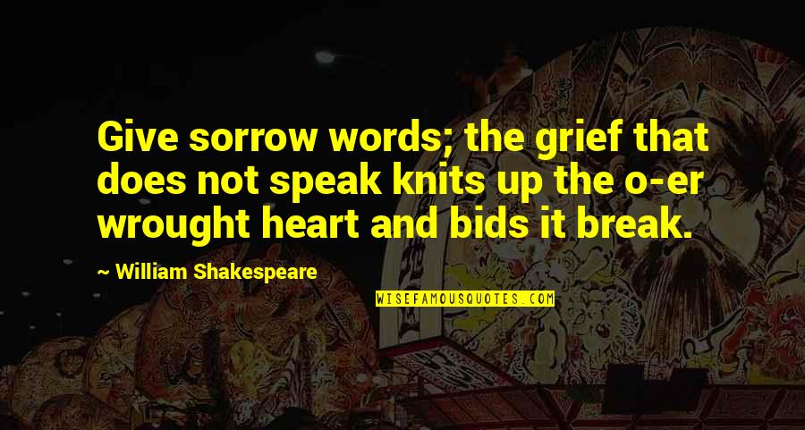Sadness Shakespeare Quotes By William Shakespeare: Give sorrow words; the grief that does not Sadness Shakespeare Quotes By William Shakespeare: Give sorrow words; the grief that does not
