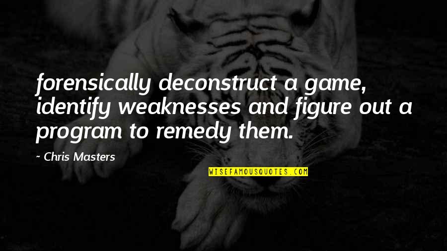 Sadoshima Rutgers Quotes By Chris Masters: forensically deconstruct a game, identify weaknesses and figure