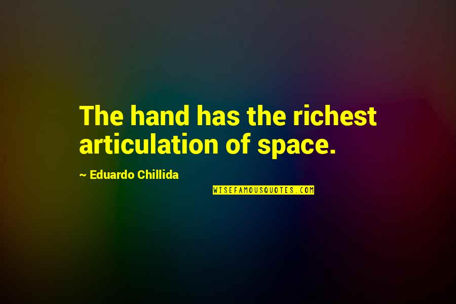 Sae Quotes By Eduardo Chillida: The hand has the richest articulation of space.