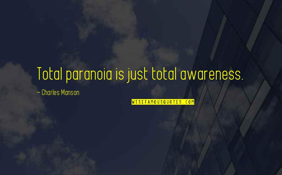 Safecrackers Quotes By Charles Manson: Total paranoia is just total awareness.