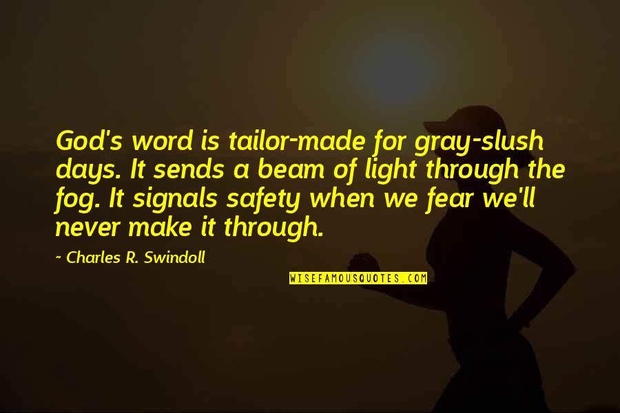 Safety's Quotes By Charles R. Swindoll: God's word is tailor-made for gray-slush days. It