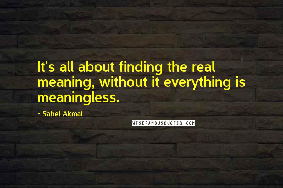 Sahel Akmal quotes: It's all about finding the real meaning, without it everything is meaningless.