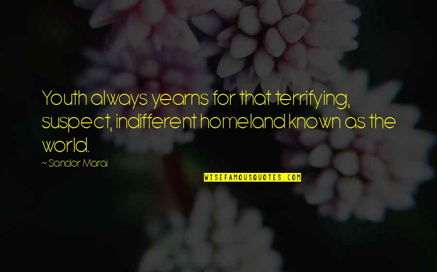 Sahlberg Gmbh Quotes By Sandor Marai: Youth always yearns for that terrifying, suspect, indifferent Sahlberg Gmbh Quotes By Sandor Marai: Youth always yearns for that terrifying, suspect, indifferent