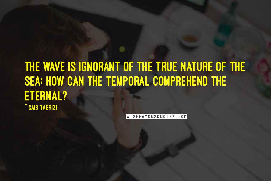 Saib Tabrizi quotes: The wave is ignorant of the true nature of the sea: how can the temporal comprehend the eternal?