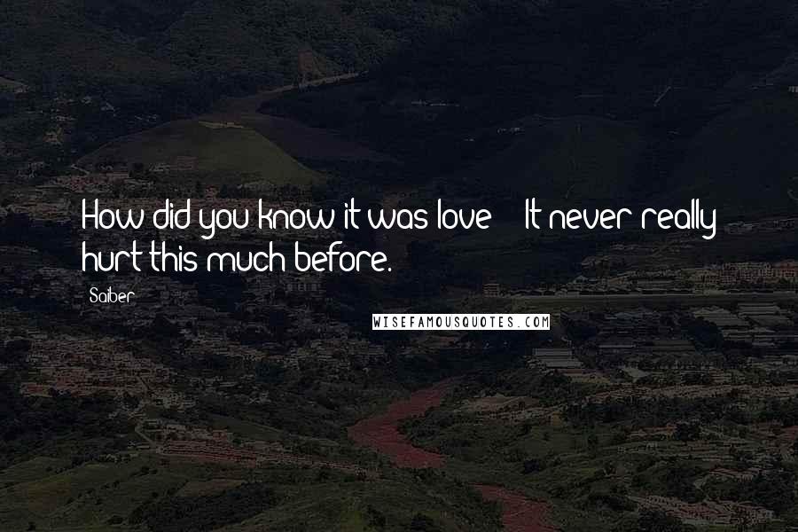 Saiber quotes: How did you know it was love?" "It never really hurt this much before.