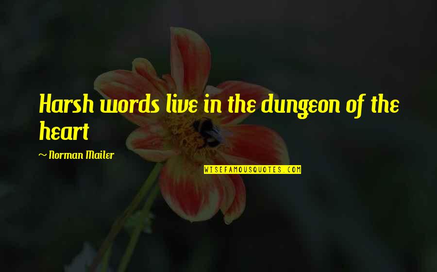 Sailly Overalls Quotes By Norman Mailer: Harsh words live in the dungeon of the Sailly Overalls Quotes By Norman Mailer: Harsh words live in the dungeon of the