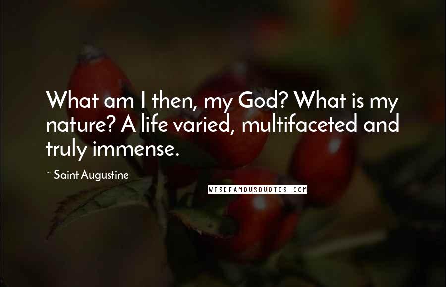 Saint Augustine quotes: What am I then, my God? What is my nature? A life varied, multifaceted and truly immense.