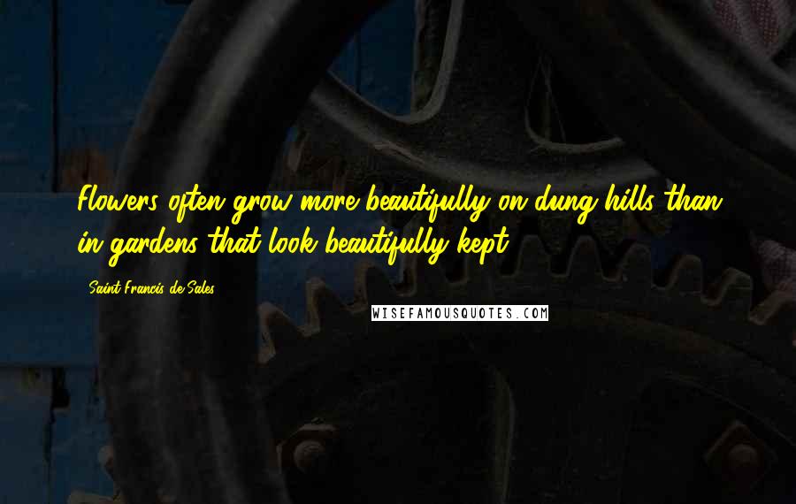 Saint Francis De Sales quotes: Flowers often grow more beautifully on dung-hills than in gardens that look beautifully kept.