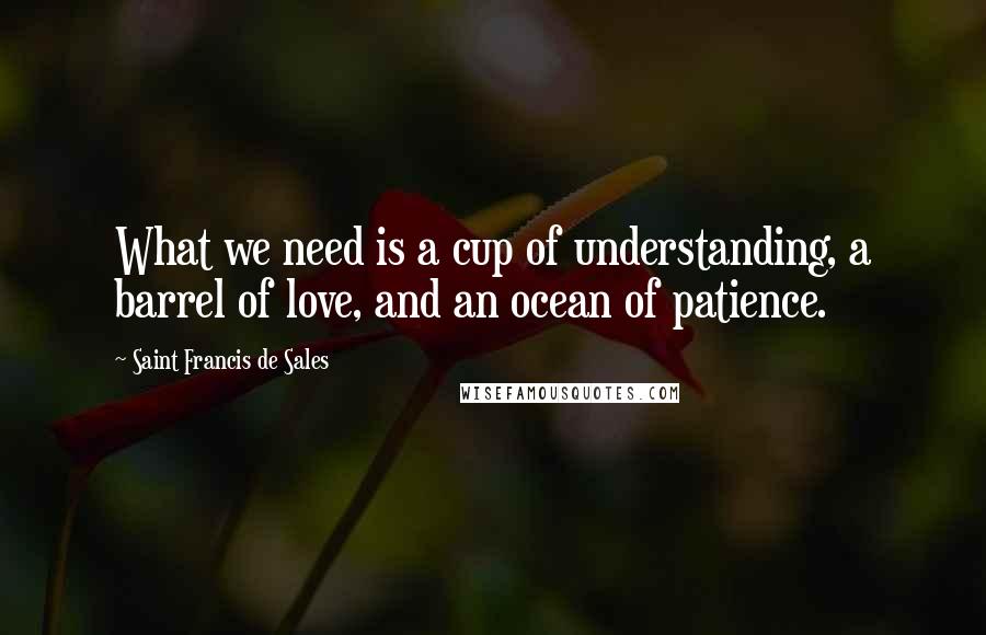 Saint Francis De Sales quotes: What we need is a cup of understanding, a barrel of love, and an ocean of patience.