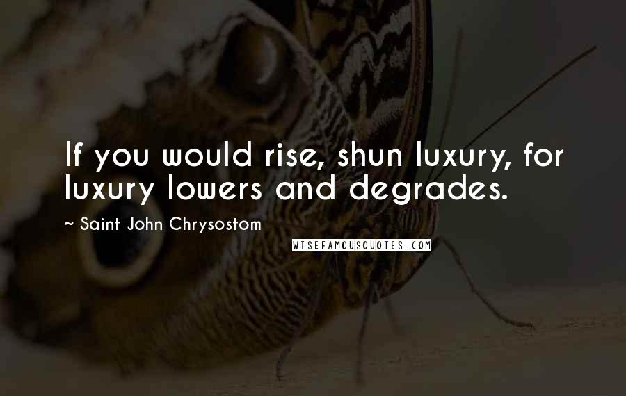 Saint John Chrysostom quotes: If you would rise, shun luxury, for luxury lowers and degrades.