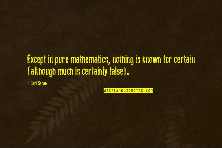 Sajitha Madathil Quotes By Carl Sagan: Except in pure mathematics, nothing is known for Sajitha Madathil Quotes By Carl Sagan: Except in pure mathematics, nothing is known for