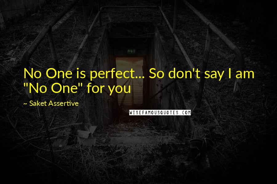 Saket Assertive quotes: No One is perfect... So don't say I am "No One" for you