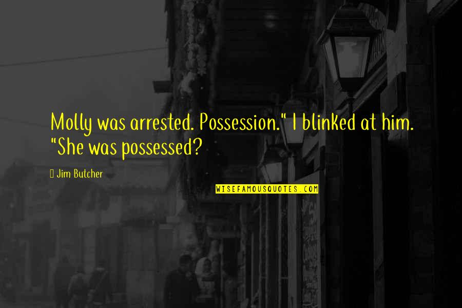 Sakti Quotes By Jim Butcher: Molly was arrested. Possession." I blinked at him.