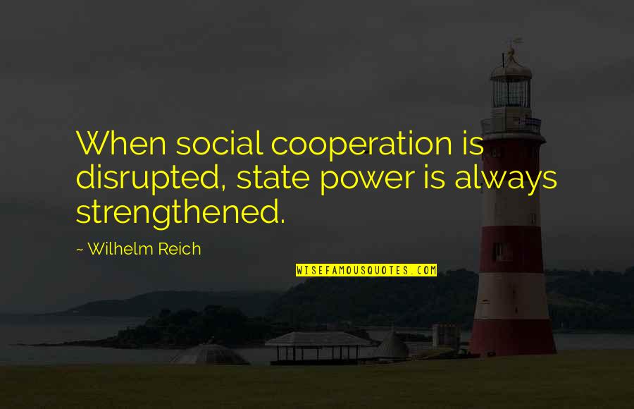 Sakyna Quotes By Wilhelm Reich: When social cooperation is disrupted, state power is