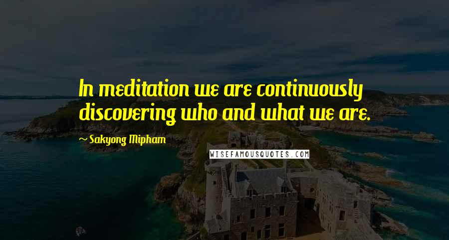 Sakyong Mipham quotes: In meditation we are continuously discovering who and what we are.