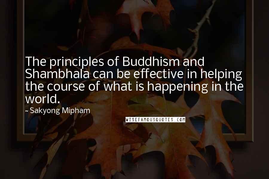 Sakyong Mipham quotes: The principles of Buddhism and Shambhala can be effective in helping the course of what is happening in the world. Sakyong Mipham quotes: The principles of Buddhism and Shambhala can be effective in helping the course of what is happening in the world.