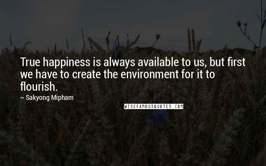 Sakyong Mipham quotes: True happiness is always available to us, but first we have to create the environment for it to flourish.