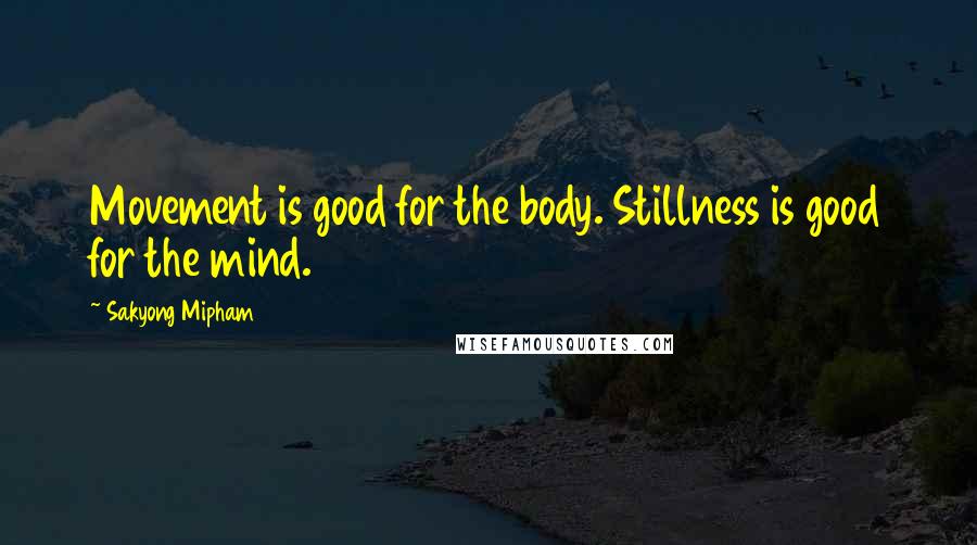 Sakyong Mipham quotes: Movement is good for the body. Stillness is good for the mind.