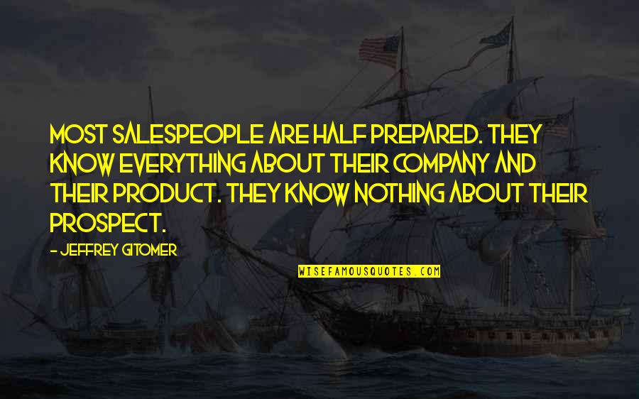 Salespeople Quotes By Jeffrey Gitomer: Most salespeople are half prepared. They know everything Salespeople Quotes By Jeffrey Gitomer: Most salespeople are half prepared. They know everything