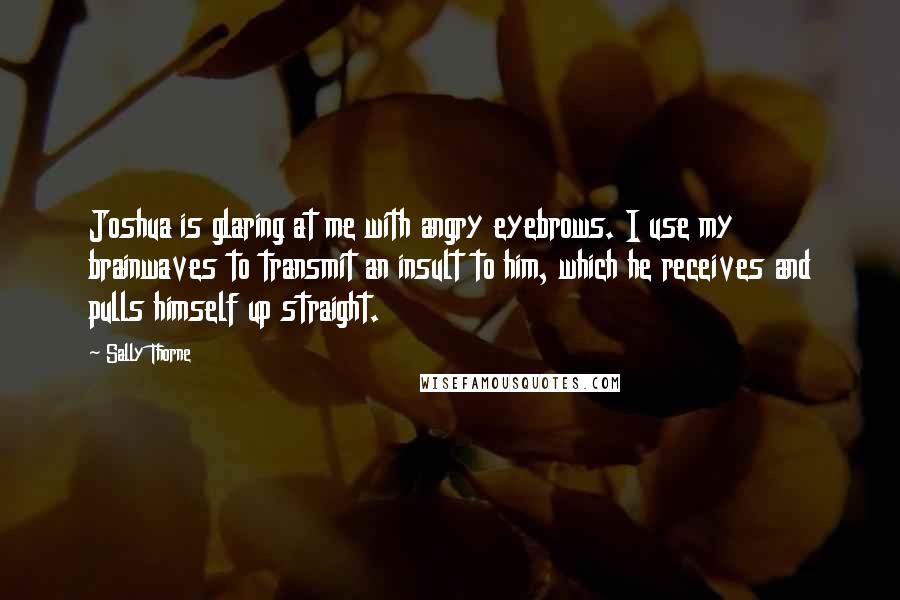 Sally Thorne quotes: Joshua is glaring at me with angry eyebrows. I use my brainwaves to transmit an insult to him, which he receives and pulls himself up straight.