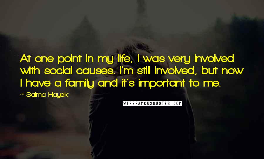 Salma Hayek quotes: At one point in my life, I was very involved with social causes. I'm still involved, but now I have a family and it's important to me.