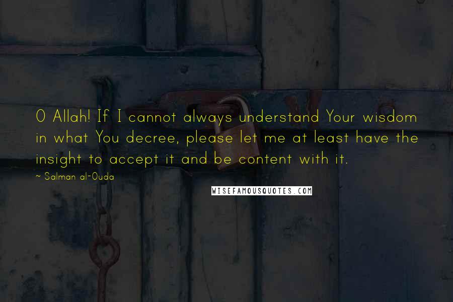 Salman Al-Ouda quotes: O Allah! If I cannot always understand Your wisdom in what You decree, please let me at least have the insight to accept it and be content with it.