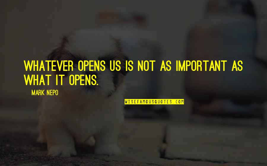 Saloua Marhraoui Quotes By Mark Nepo: Whatever opens us is not as important as