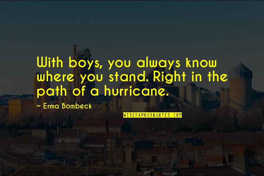 Salusa Quotes By Erma Bombeck: With boys, you always know where you stand.