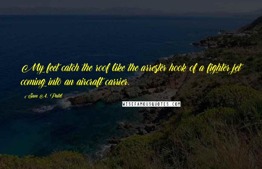 Sam A. Patel quotes: My feet catch the roof like the arrester hook of a fighter jet coming into an aircraft carrier.