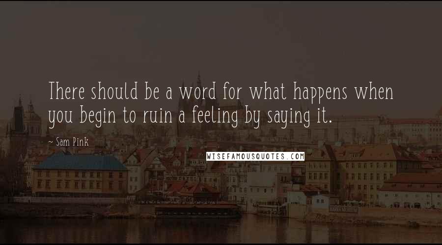 Sam Pink quotes: There should be a word for what happens when you begin to ruin a feeling by saying it.