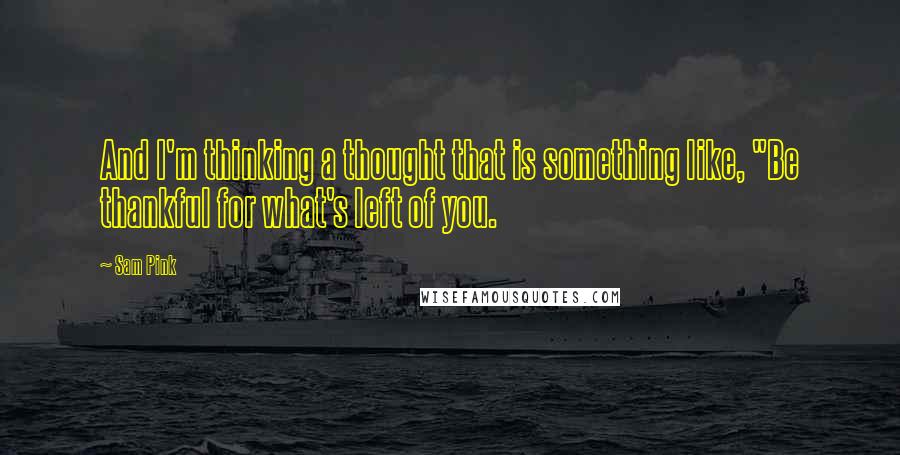 Sam Pink quotes: And I'm thinking a thought that is something like, "Be thankful for what's left of you.