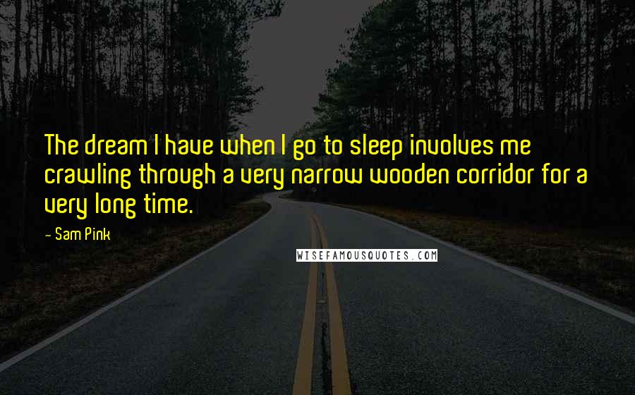 Sam Pink quotes: The dream I have when I go to sleep involves me crawling through a very narrow wooden corridor for a very long time.