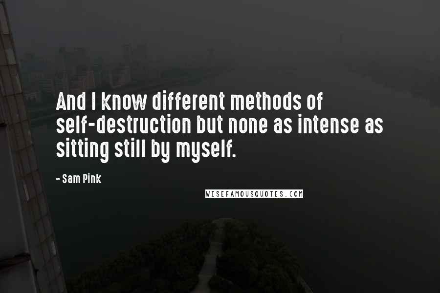 Sam Pink quotes: And I know different methods of self-destruction but none as intense as sitting still by myself.