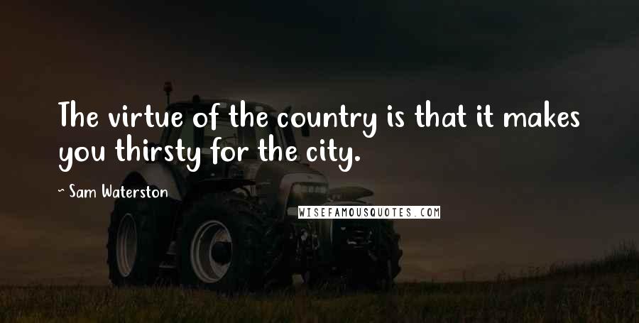 Sam Waterston quotes: The virtue of the country is that it makes you thirsty for the city.