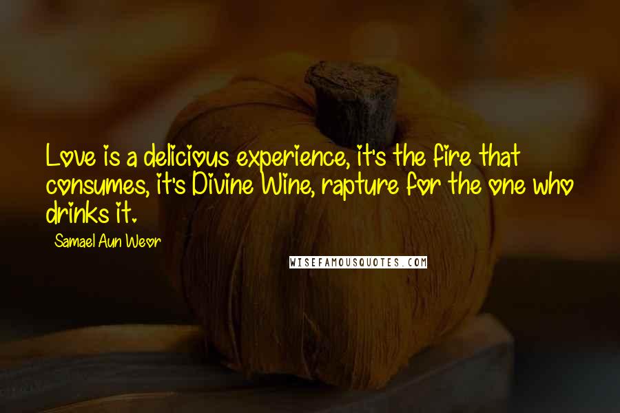 Samael Aun Weor quotes: Love is a delicious experience, it's the fire that consumes, it's Divine Wine, rapture for the one who drinks it.