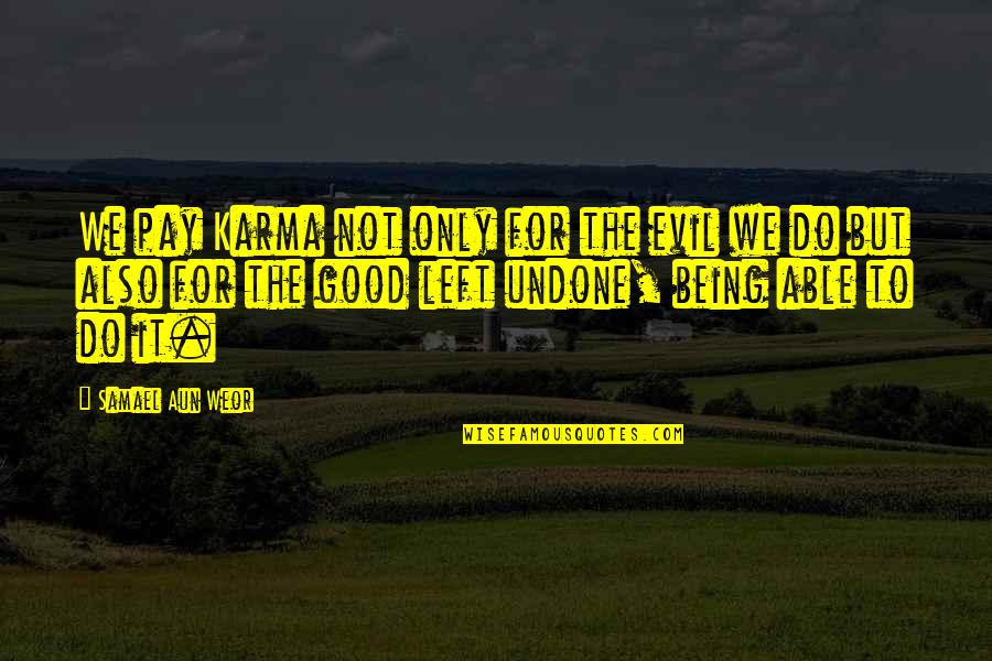 Samael Quotes By Samael Aun Weor: We pay Karma not only for the evil Samael Quotes By Samael Aun Weor: We pay Karma not only for the evil