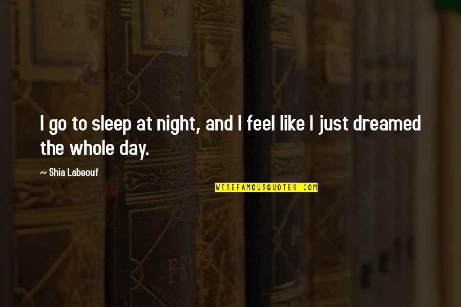 Samahang Barkada Quotes By Shia Labeouf: I go to sleep at night, and I