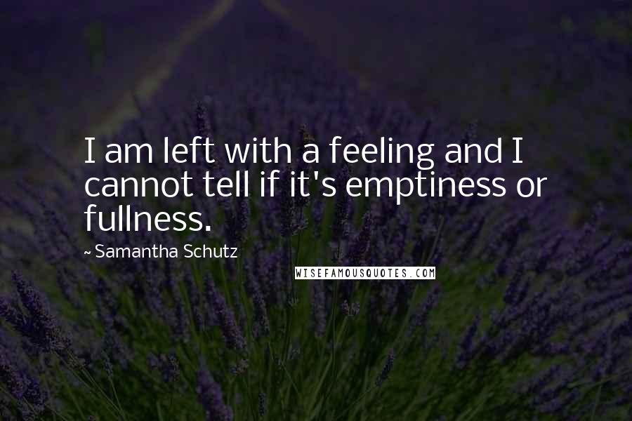 Samantha Schutz quotes: I am left with a feeling and I cannot tell if it's emptiness or fullness.