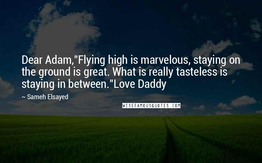 Sameh Elsayed quotes: Dear Adam,"Flying high is marvelous, staying on the ground is great. What is really tasteless is staying in between."Love Daddy