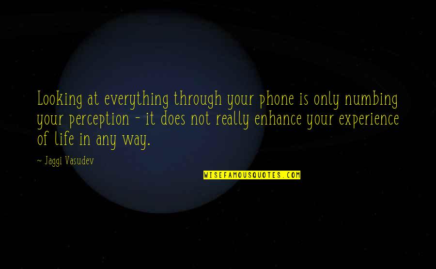 Sampion 7 Quotes By Jaggi Vasudev: Looking at everything through your phone is only