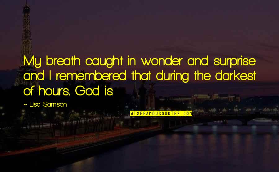 Samson's Quotes By Lisa Samson: My breath caught in wonder and surprise and Samson's Quotes By Lisa Samson: My breath caught in wonder and surprise and