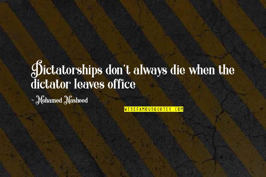 Samuel Adams Anti Federalist Quotes By Mohamed Nasheed: Dictatorships don't always die when the dictator leaves