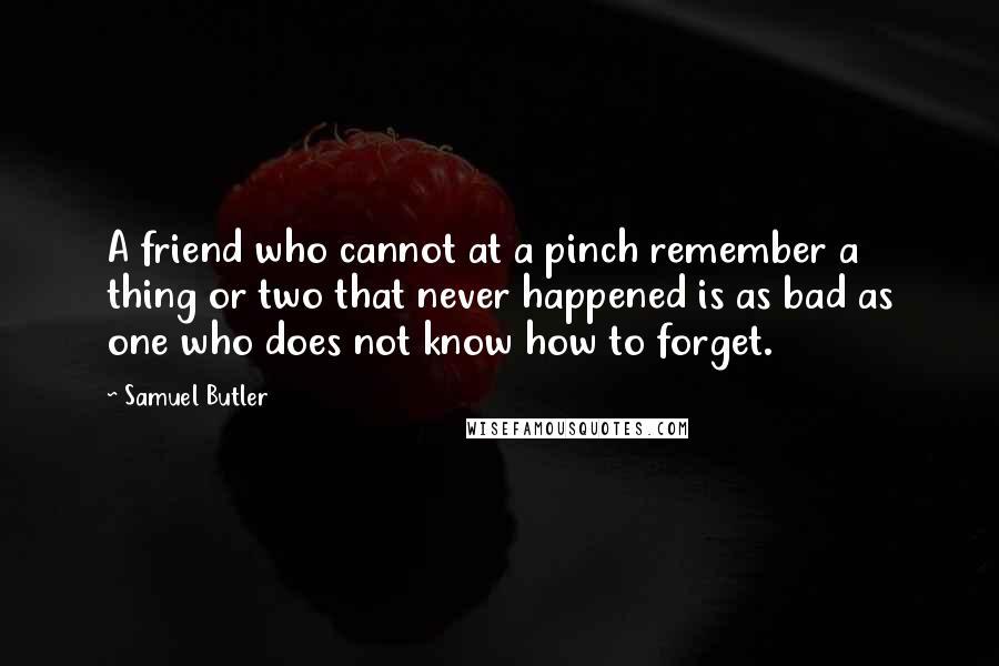 Samuel Butler quotes: A friend who cannot at a pinch remember a thing or two that never happened is as bad as one who does not know how to forget.